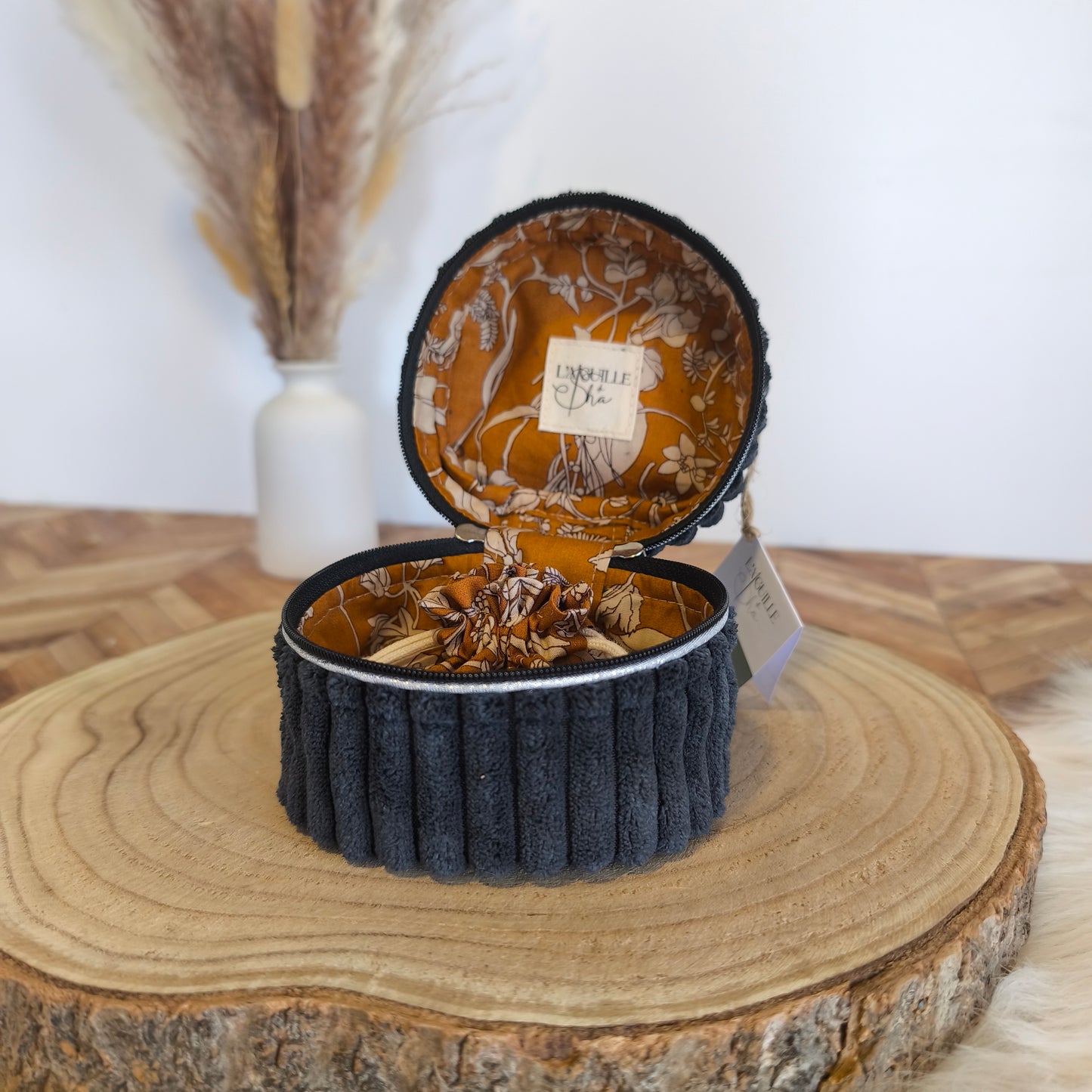 Écrin à bijoux - Modèle velours noir camel argent