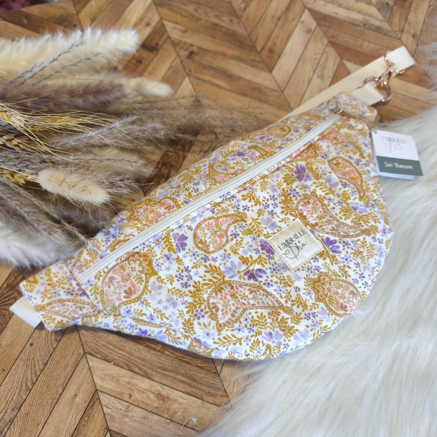 Banane S gaze de coton jaune violet