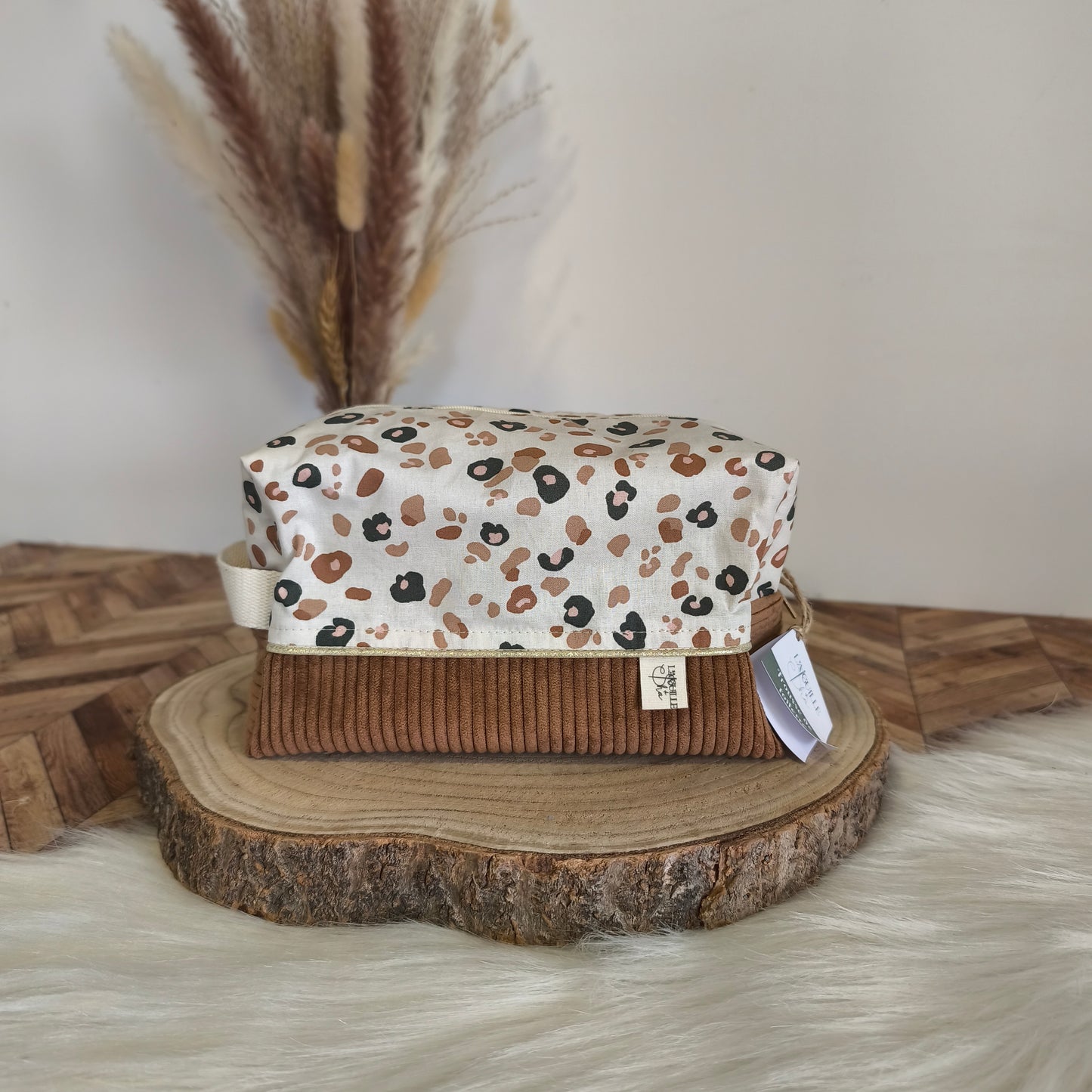 Trousse de toilette bi-matière Leopard marron