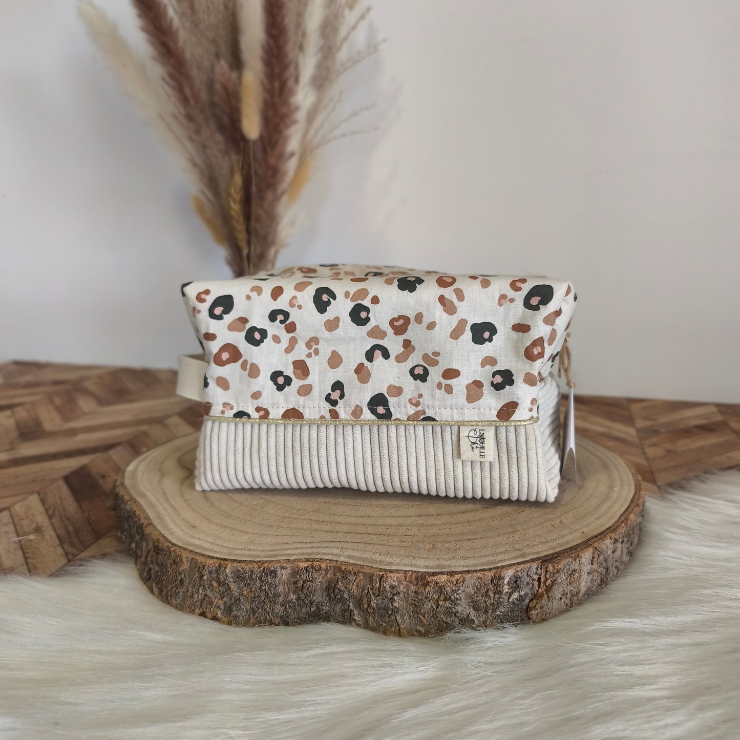 Trousse de toilette bi-matière Leopard ecru