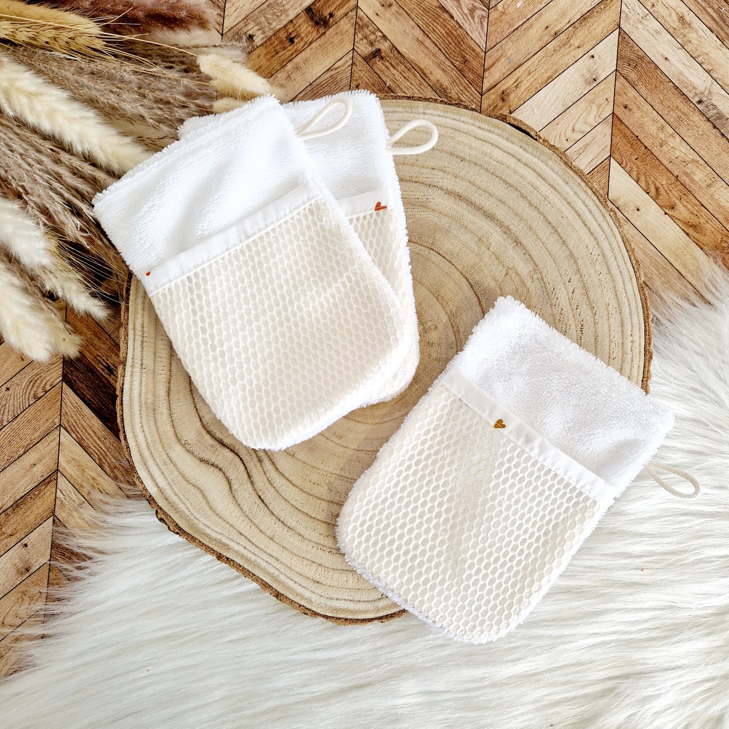 Gants de toilette avec poche en filet pour savon En stock
