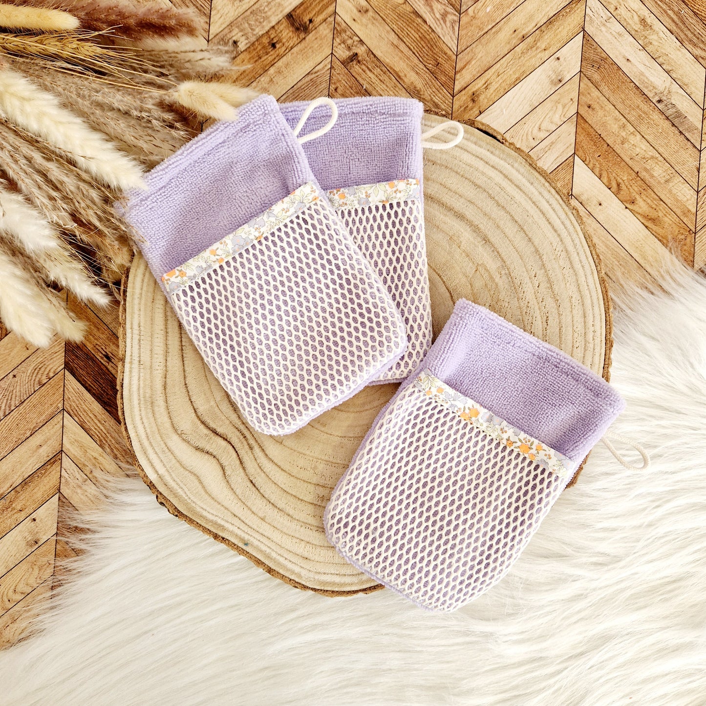 Gants de toilette avec poche en filet pour savon En stock