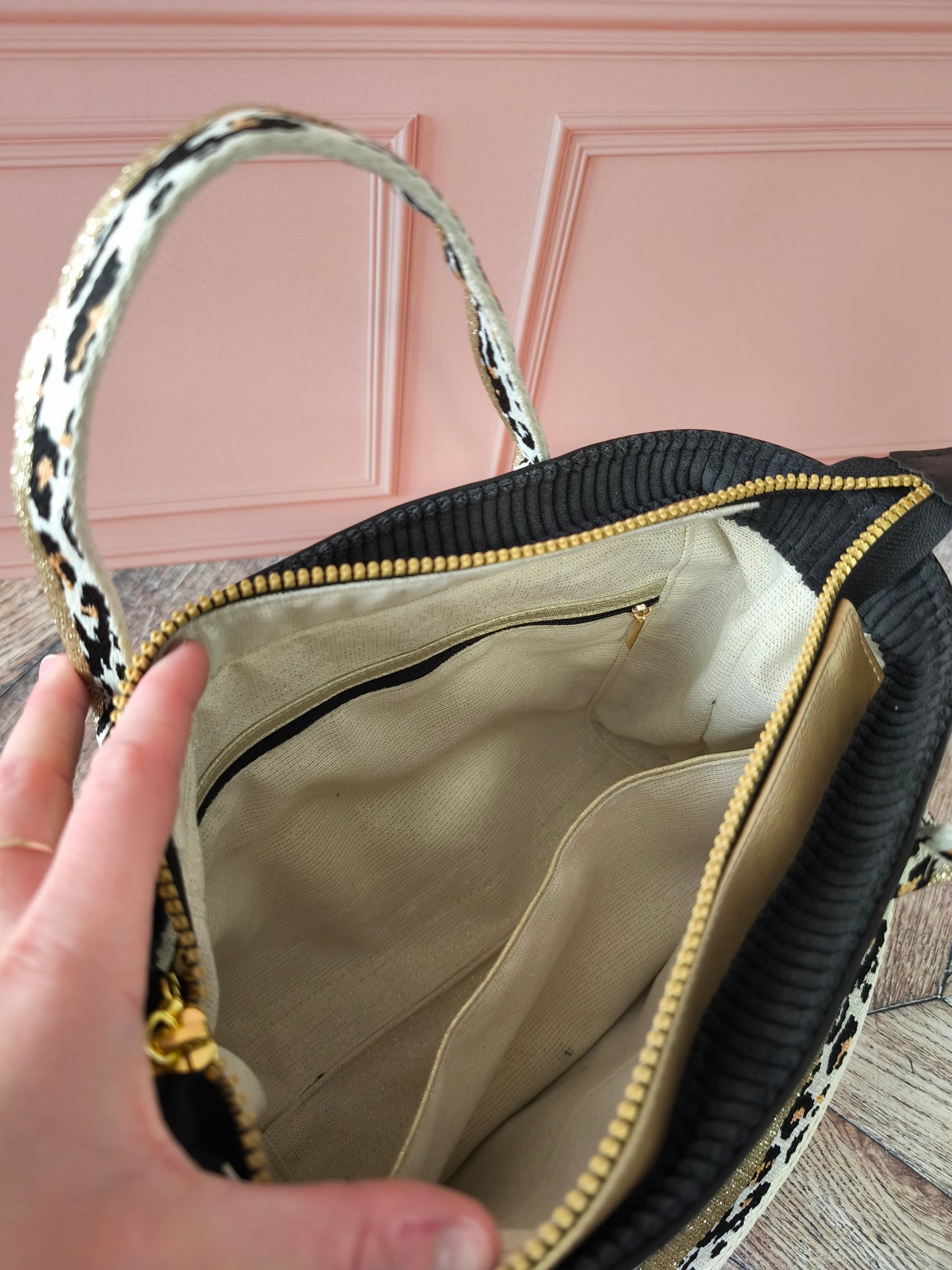 Cabas Chloé Noir & Doré Léopard