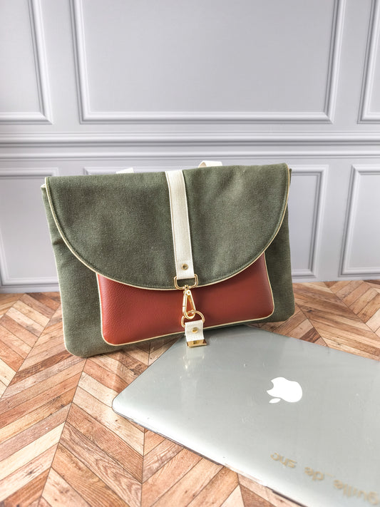 Pochette ordinateur matelassée – 10/11 pouces ou 12/13 pouces - Kaki Acajou