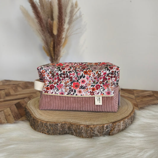 Trousse de toilette bi-matière Fleur liberty rose