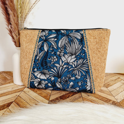 Pochette multifonction (tablette, maquillage, etc..) Feuille pétrole