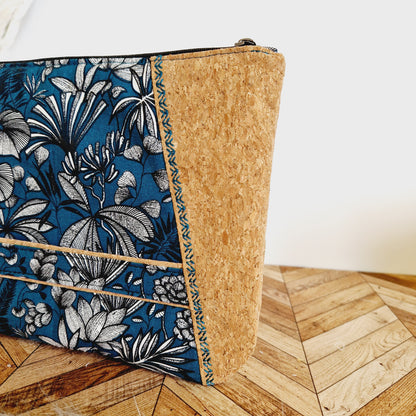 Pochette multifonction (tablette, maquillage, etc..) Feuille pétrole