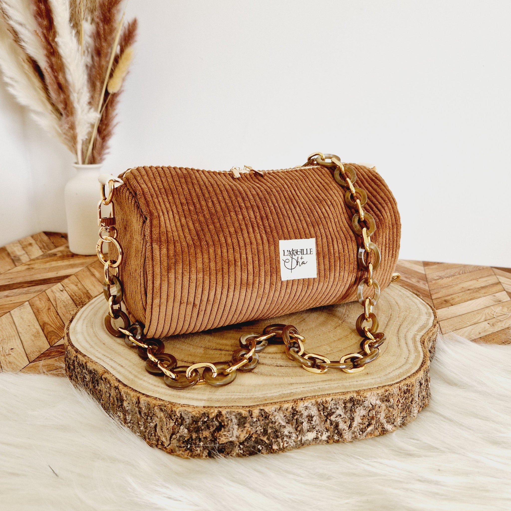 Mini sac bowling Alya Velours Marron