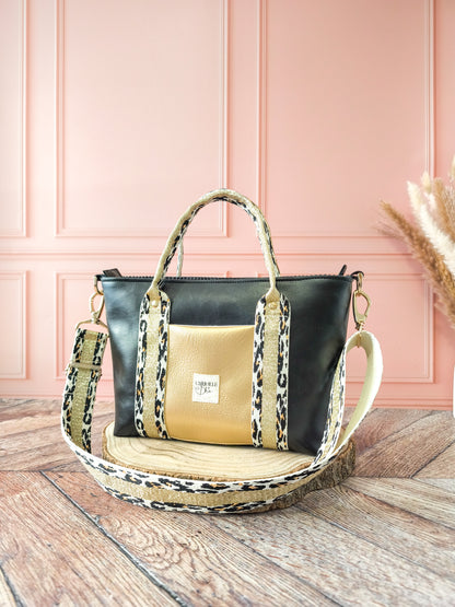 Cabas Chloé Noir & Doré Léopard