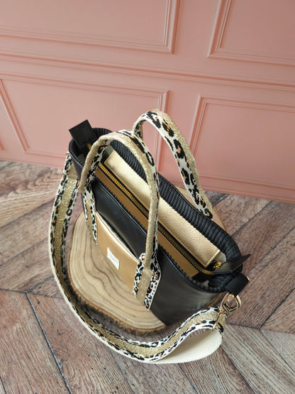 Cabas Chloé Noir & Doré Léopard