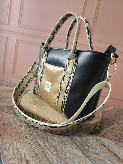 Cabas Chloé Noir & Doré Léopard