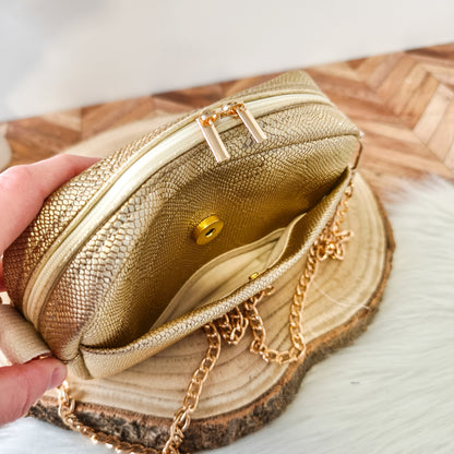 Tessa - Sac bandoulière doré effet serpent