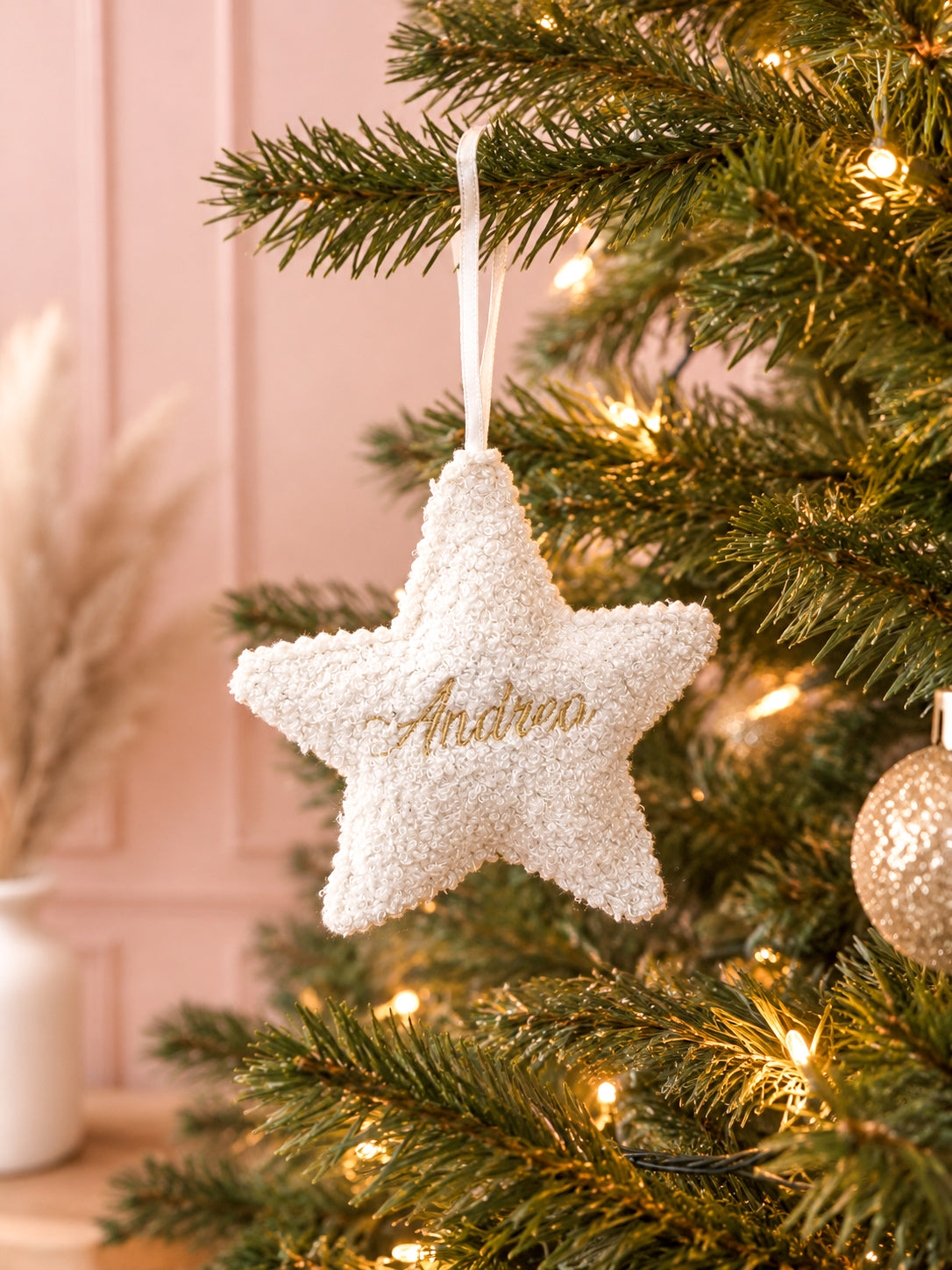  Étoile de Noël personnalisée en moumoute écrue