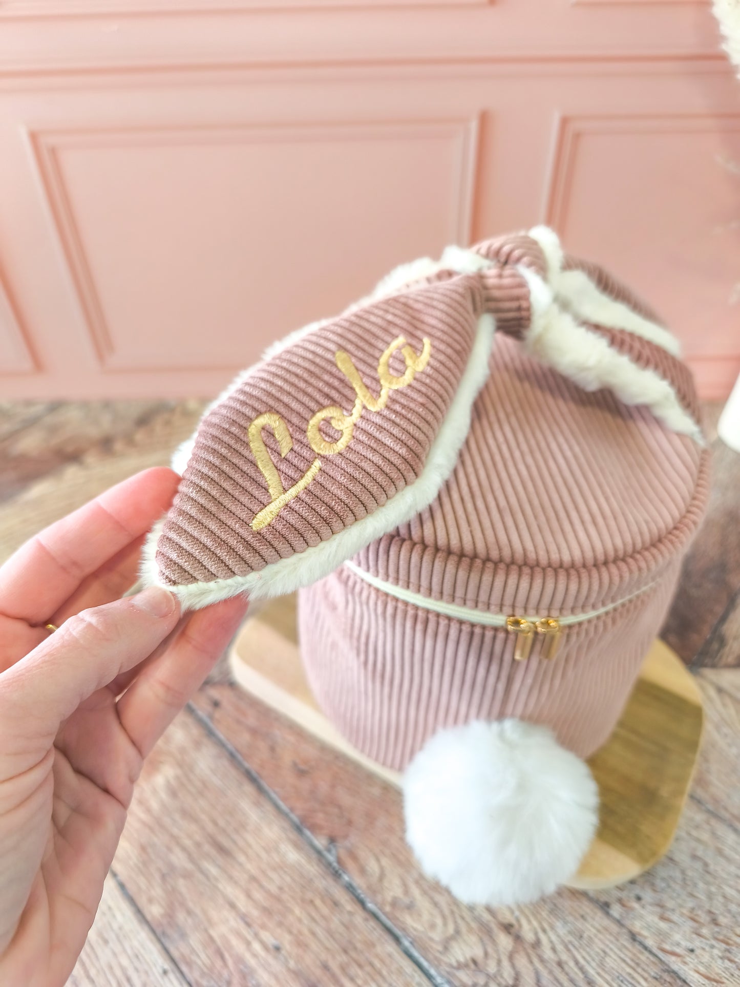 Vanity Lapin – Vanity rond en velours côtelé personnalisé
